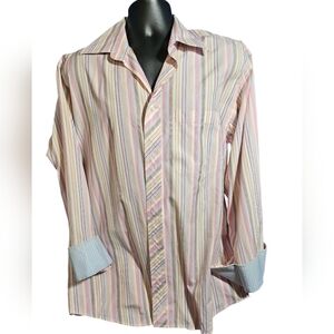 Ted Baker Long Sleeve Dress Shirt Pastel Striped 16 Large